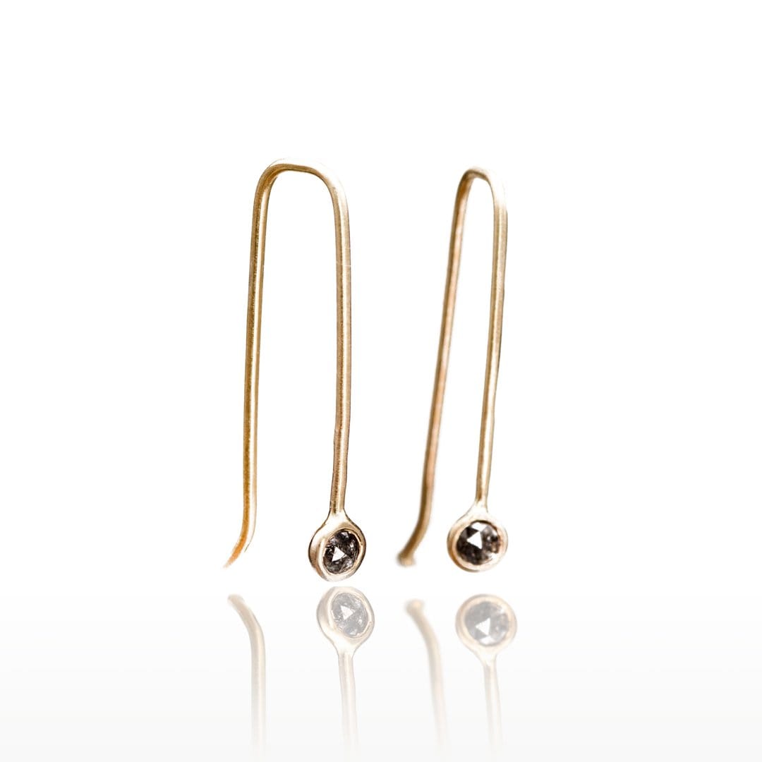 Dark Gray Salt & Pepper Diamond Bezel Set 14k Gold Earrings 14k Yellow Gold Earrings by Nodeform