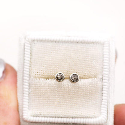 3mm Salt & Pepper Rose Cut Diamond Simple Bezel Set Gold Stud Earrings Earrings by Nodeform