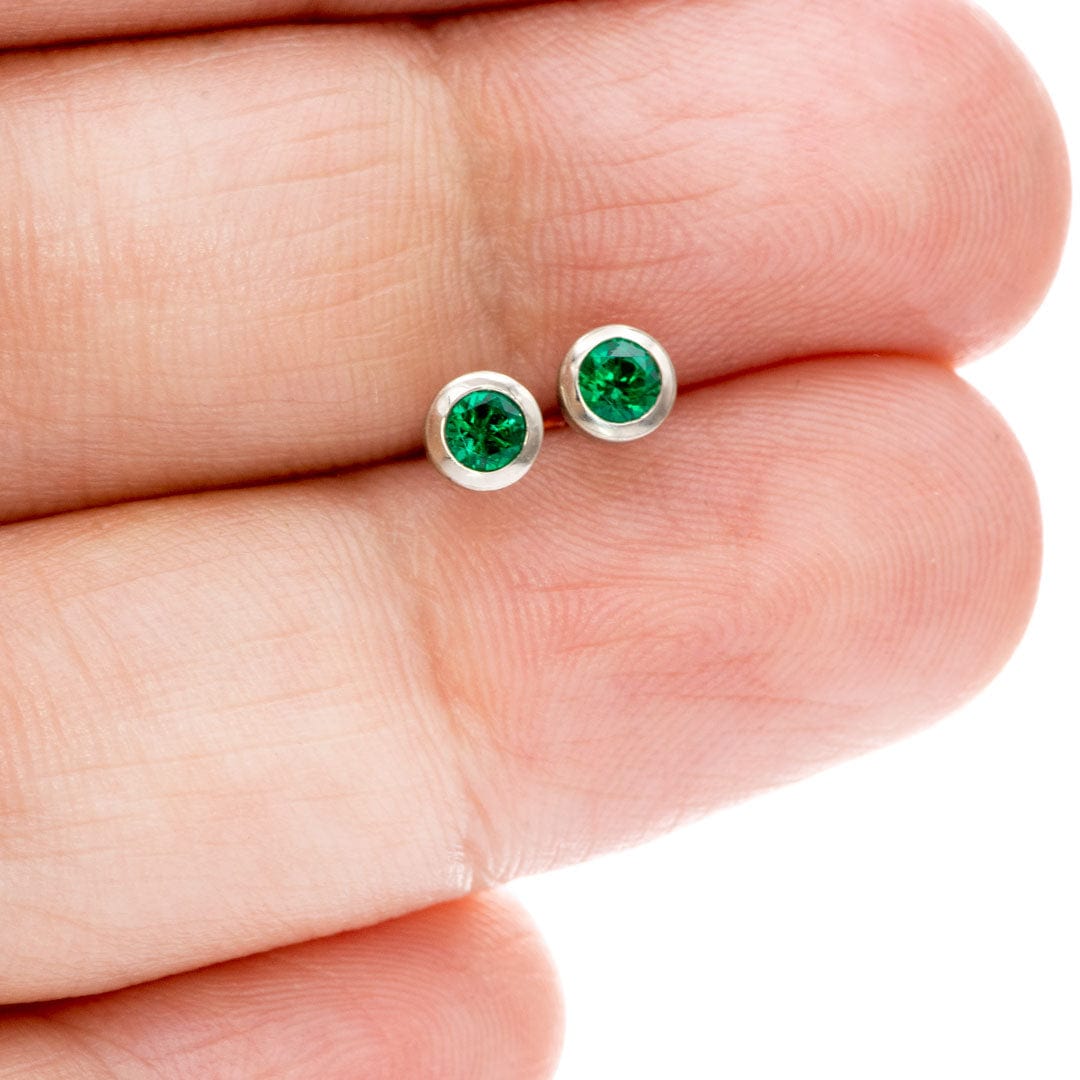 3mm Round Lab Emerald Martini Bezel Stud Earrings – Nodeform