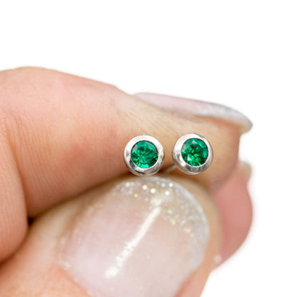 3mm Round Lab Emerald Martini Bezel Stud Earrings Earrings by Nodeform