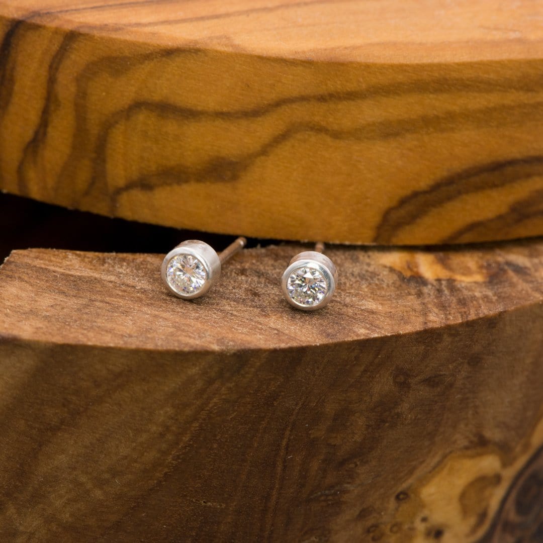 Round Brilliant Cut Moissanite Bezel Stud Earrings Earrings by Nodeform