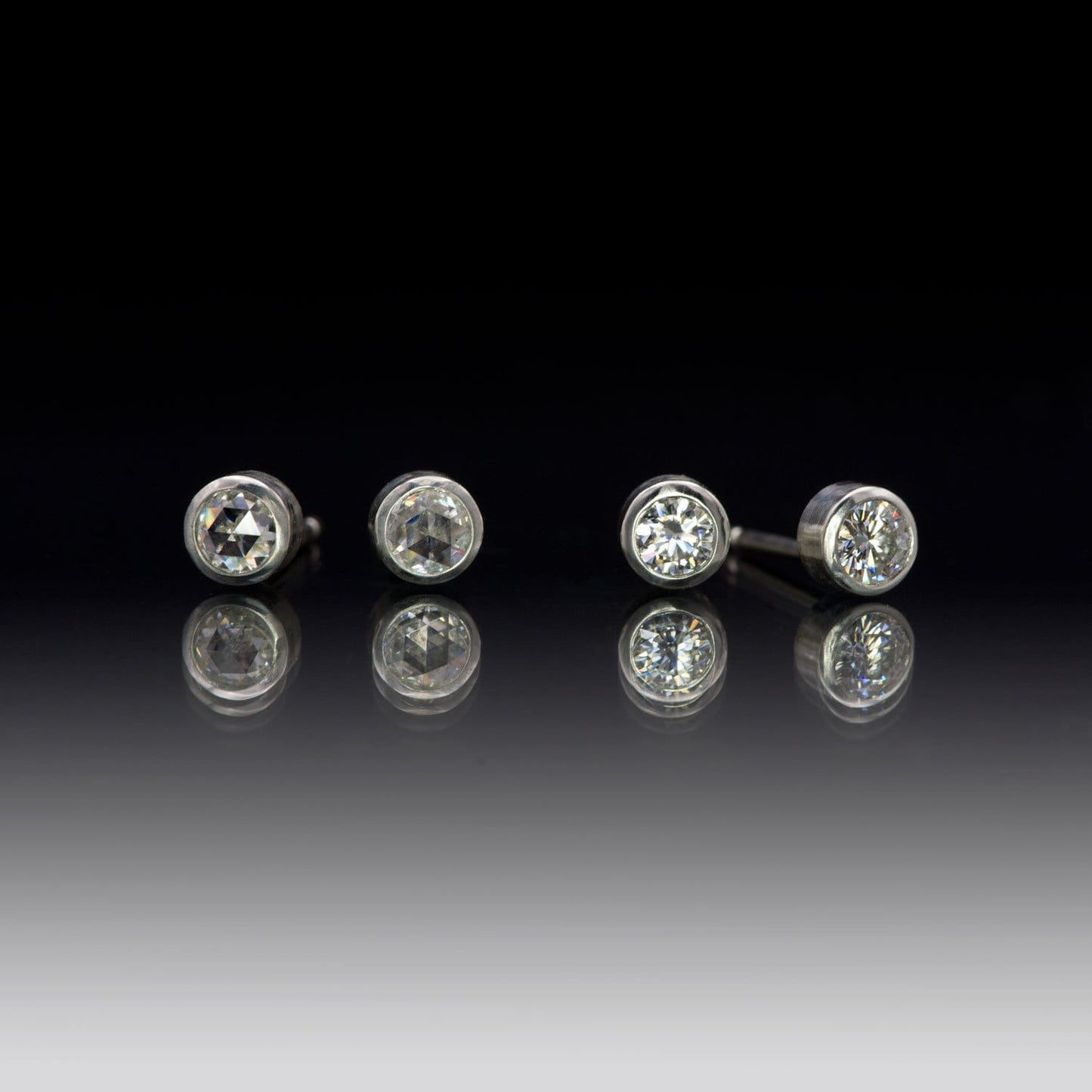 Round Rose Cut Moissanite Bezel Stud Earrings Earrings by Nodeform