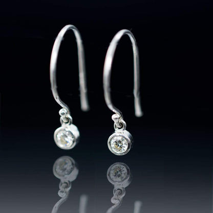 Moissanite Round Bezel Dangle Earrings 3mm Colorless Forever One Moissanites / Sterling Silver Earrings by Nodeform