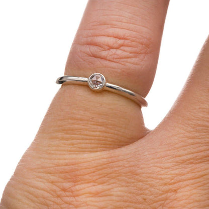 Round 0.06ct Rose Cut Diamond Low Profile Bezel Stacking Ring Ring by Nodeform