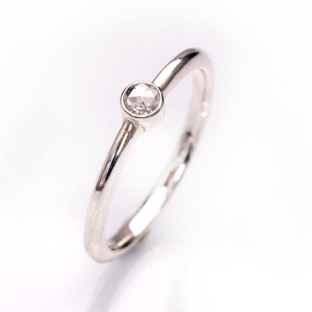 Rose Cut Moissanite Bezel Set Solitaire Sterling Silver Stacking Ring, size 4 to 9 Moissanite ring Ring Ready To Ship by Nodeform