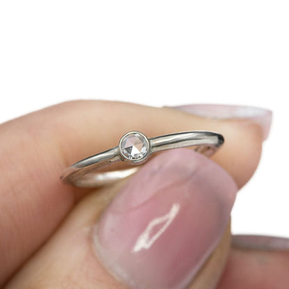 Round 0.06ct Rose Cut Diamond Low Profile Bezel Stacking Ring Ring by Nodeform