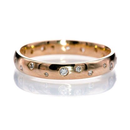 Stella Band - Random Scattered Diamond Narrow Domed Eternity Wedding Band 14k Rose Gold / Mined Canadian Diamonds / 3mm wide Ring by Nodeform