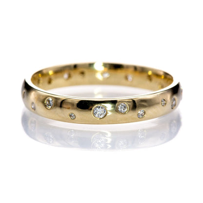 Stella Band - Random Scattered Diamond Narrow Domed Eternity Wedding Band 14k Yellow Gold / Mined Canadian Diamonds / 3mm wide Ring by Nodeform