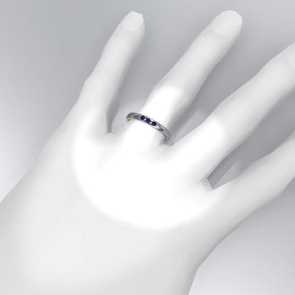 Narrow 3 Blue Sapphires Domed Wedding Ring, Contoured or Straight Band Ring by Nodeform