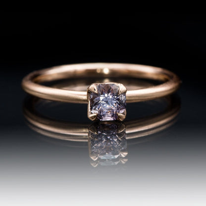 Octagon Gray Spinel Prong Set Stacking Solitaire Engagement Ring 14k Rose Gold Ring by Nodeform
