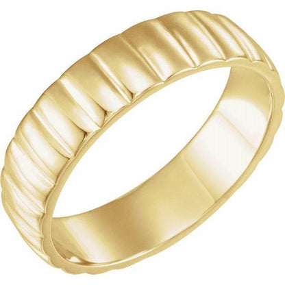 6mm Wide Grooved Scalloped Men's Wedding Band 14k Yellow Gold Ring by Nodeform