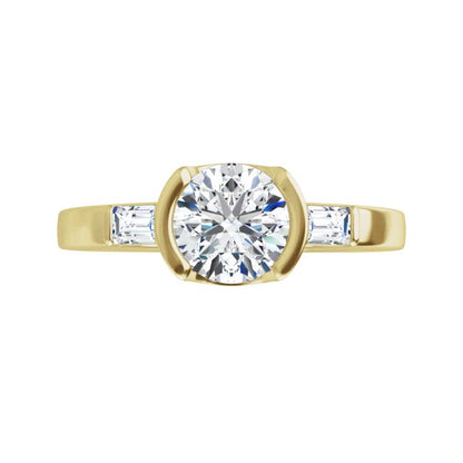 Harper Ring - 1CTW Round Lab Diamond & Baguette Accented Half Bezel Engagement Ring