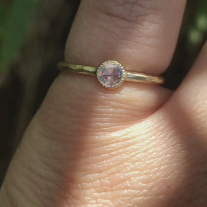 Rose Cut Diamond Milgrain Textured Bezel Hammered Engagement Promise Ring