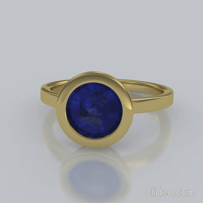 Minimal Round Chatham Blue Sapphire Wide Bezel Solitaire Engagement Ring