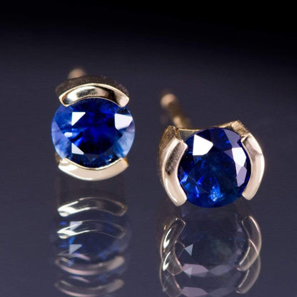 Blue Sapphire 14k Gold Half Bezel Stud Earrings Earrings by Nodeform