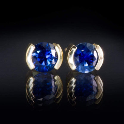 Blue Sapphire 14k Gold Half Bezel Stud Earrings Earrings by Nodeform