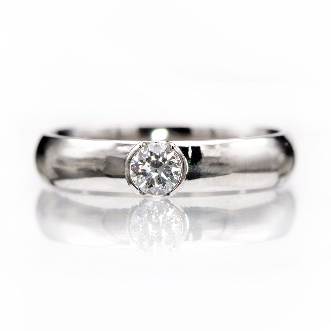 Round Diamond Modern Low Profile Half-Bezel Solitaire Engagement Ring Ring by Nodeform
