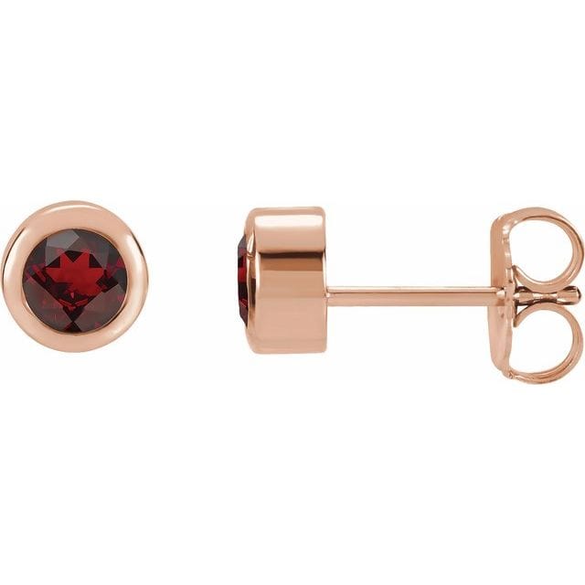 4mm Garnet Bezel Set Stud Earrings 14k Rose Gold Earrings by Nodeform