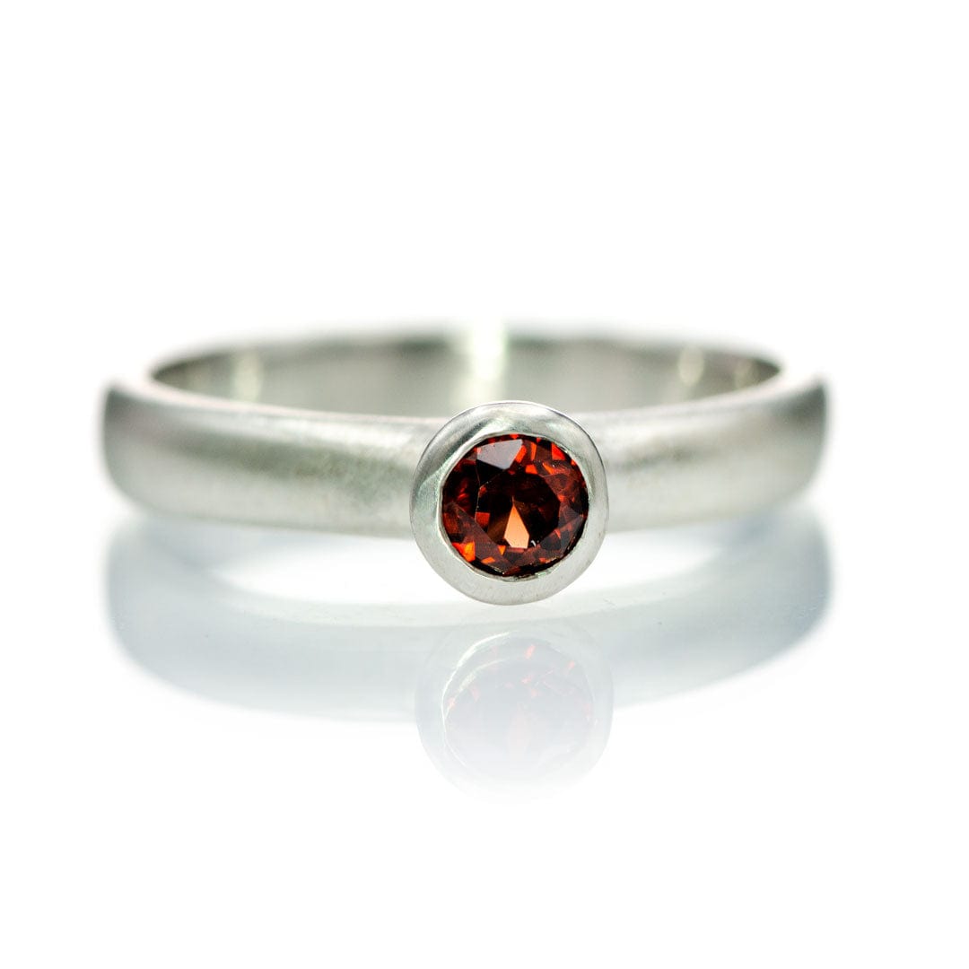 4mm Round Garnet Bezel Solitaire Ring in Sterling Silver, Ready to Ship Ring Ready To Ship by Nodeform
