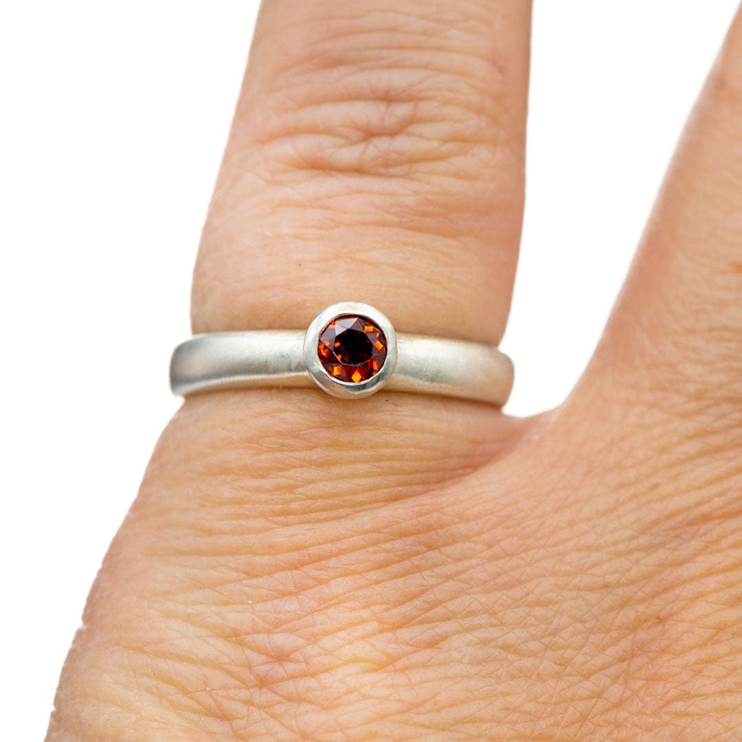 4mm Round Garnet Bezel Solitaire Ring in Sterling Silver, Ready to Ship Ring Ready To Ship by Nodeform