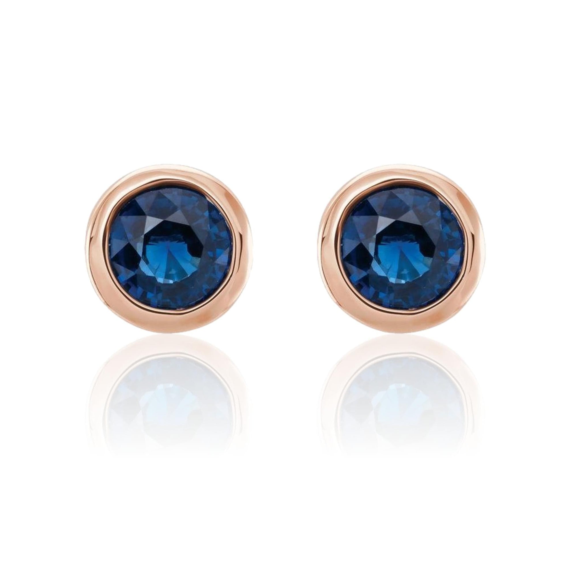 Simple Blue Sapphire Bezel Set Stud Earrings 14k Rose Gold / 4mm Lab Created Sapphires Earrings by Nodeform