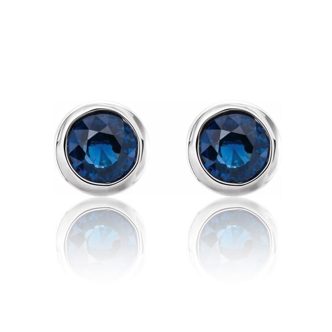 Simple Blue Sapphire Bezel Set Stud Earrings 14k White Gold / 4mm Lab Created Sapphires Earrings by Nodeform