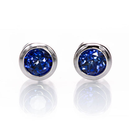 Simple Blue Sapphire Bezel Set Stud Earrings 14k White Gold / 4mm Lab Created Sapphires Earrings by Nodeform