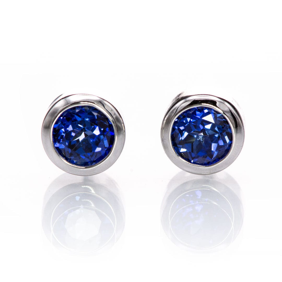 Simple Blue Sapphire Bezel Set Stud Earrings – Nodeform