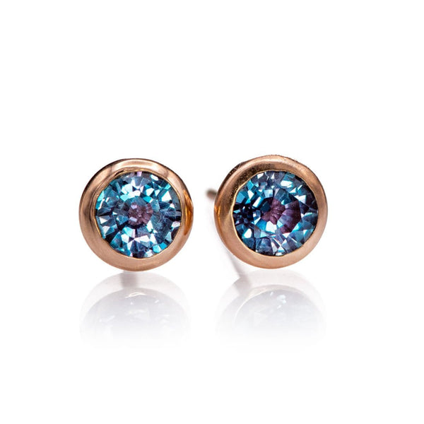 4mm Lab Alexandrite 14k Rose Gold Martini Stud Earrings, Ready