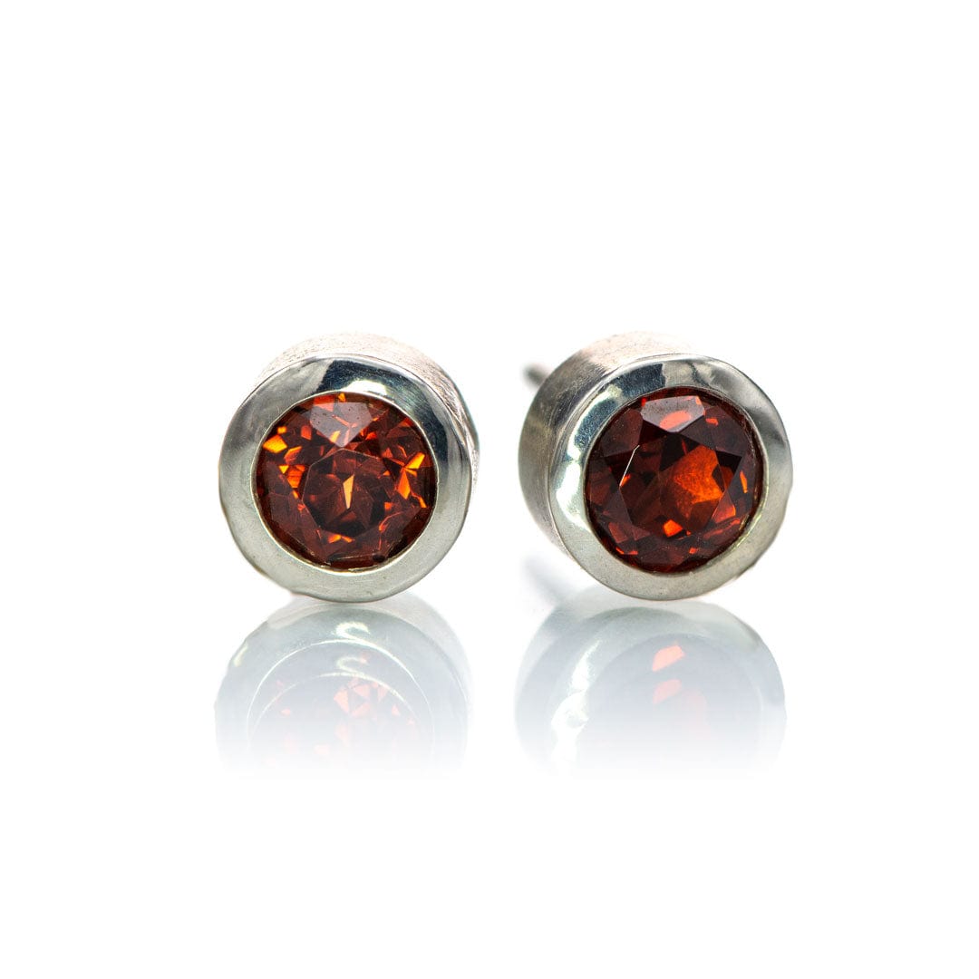 4mm Garnet Bezel Set Stud Earrings Sterling Silver Earrings by Nodeform