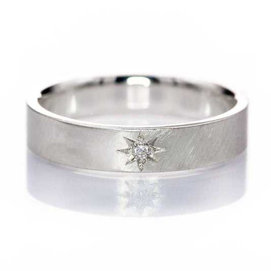 Flat Wedding Band with Star Set Moissanite Sterling Silver / 4mm Ring by Nodeform