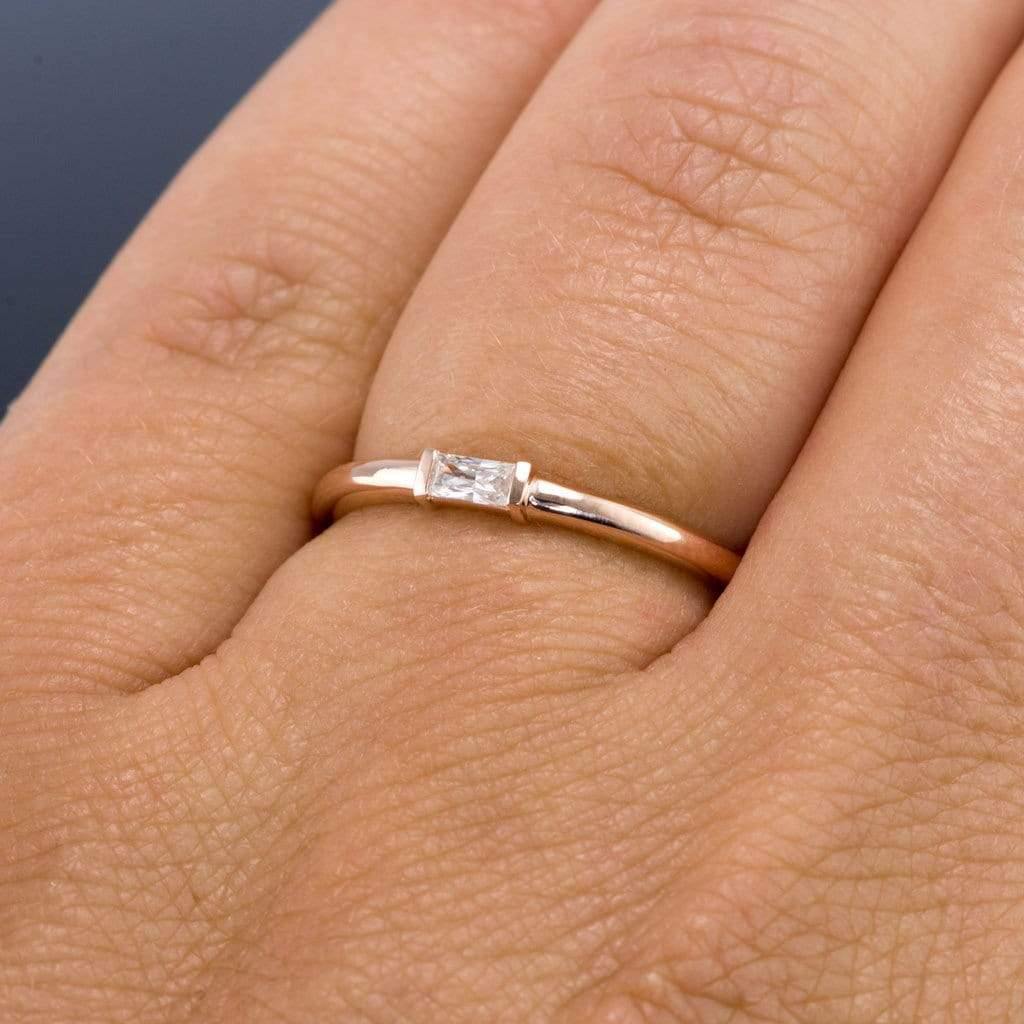 Baguette Diamond Stacking Promise or Solitaire Engagement Ring Ring by Nodeform