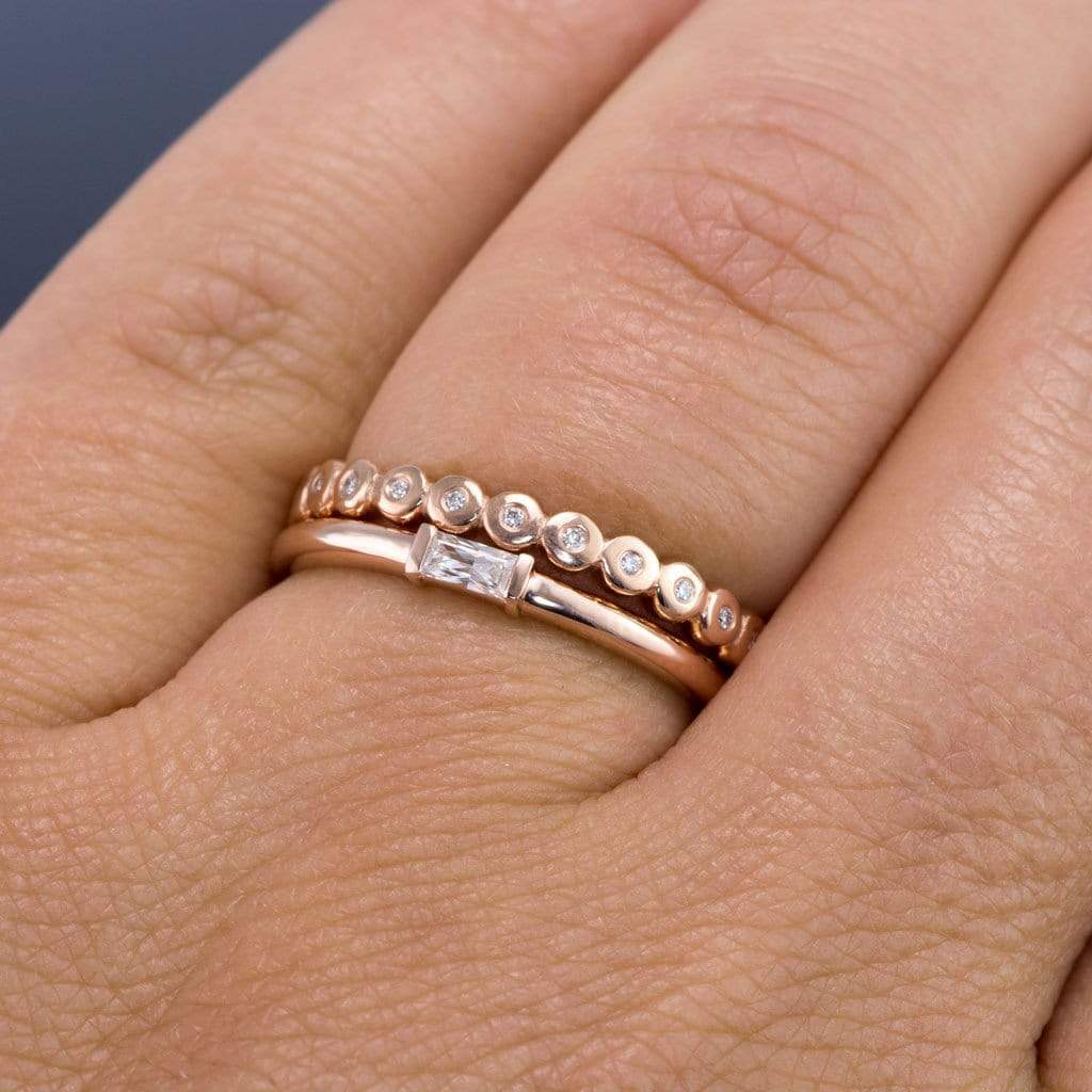 Baguette Moissanite Band | Yellow top Gold Ring | 14 KT Rose Gold Moissanite Anniversary Ring, Colorless 7 Baguette Moissanite Engagement Band