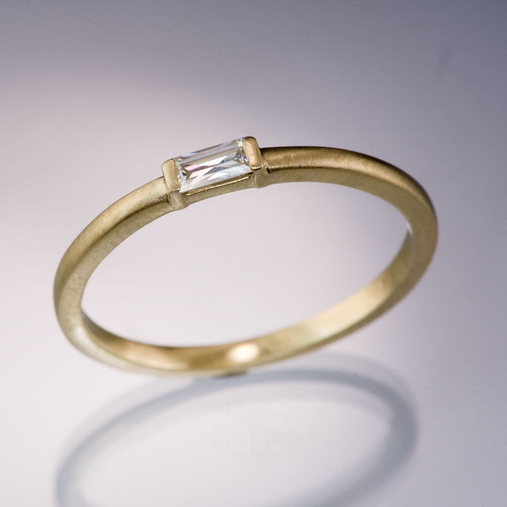 Baguette Diamond Stacking Promise or Solitaire Engagement Ring 14K Yellow Gold / Genuine Mined Diamond VS/G-I Ring by Nodeform