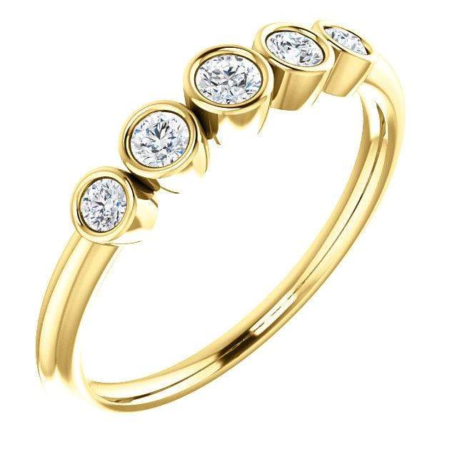 Fiona Band - Graduated Diamond, Ruby or Sapphire Five Bezel Stacking Anniversary Ring All White Diamonds SI2-3, G-H / 14K Yellow Gold Ring by Nodeform