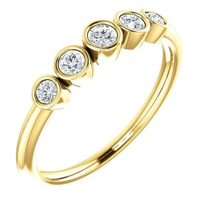 Fiona Band - Graduated Diamond, Ruby or Sapphire Five Bezel Stacking Anniversary Ring All White Diamonds SI2-3, G-H / 14K Yellow Gold Ring by Nodeform