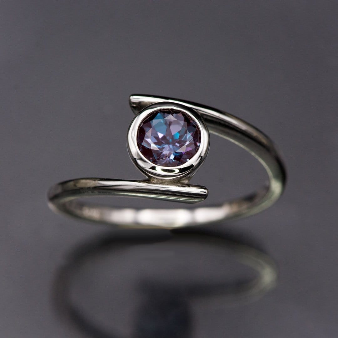 Lab-created Alexandrite Bezel Bypass Solitaire Engagement Ring Ring by Nodeform