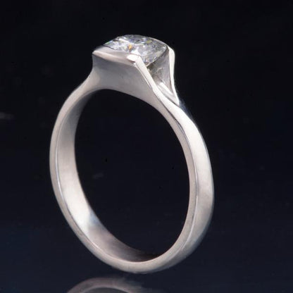 Gray Cushion Cut Moissanite Fold Semi-Bezel Set Solitaire Engagement Ring Ring by Nodeform