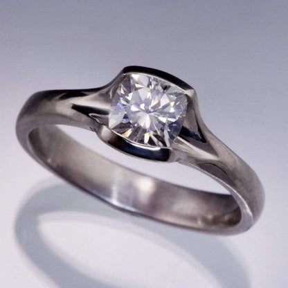 Gray Cushion Cut Moissanite Fold Semi-Bezel Set Solitaire Engagement Ring #3 Light Gray 7mm Moissanite / 18kPD White Gold Ring by Nodeform