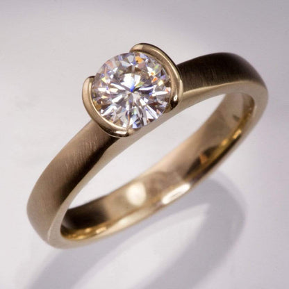 Round Brilliant Cut Moissanite Semi-Bezel Solitaire Gold Engagement Ring Ring by Nodeform