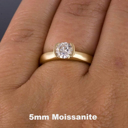 Round Brilliant Cut Moissanite Semi-Bezel Solitaire Gold Engagement Ring Ring by Nodeform
