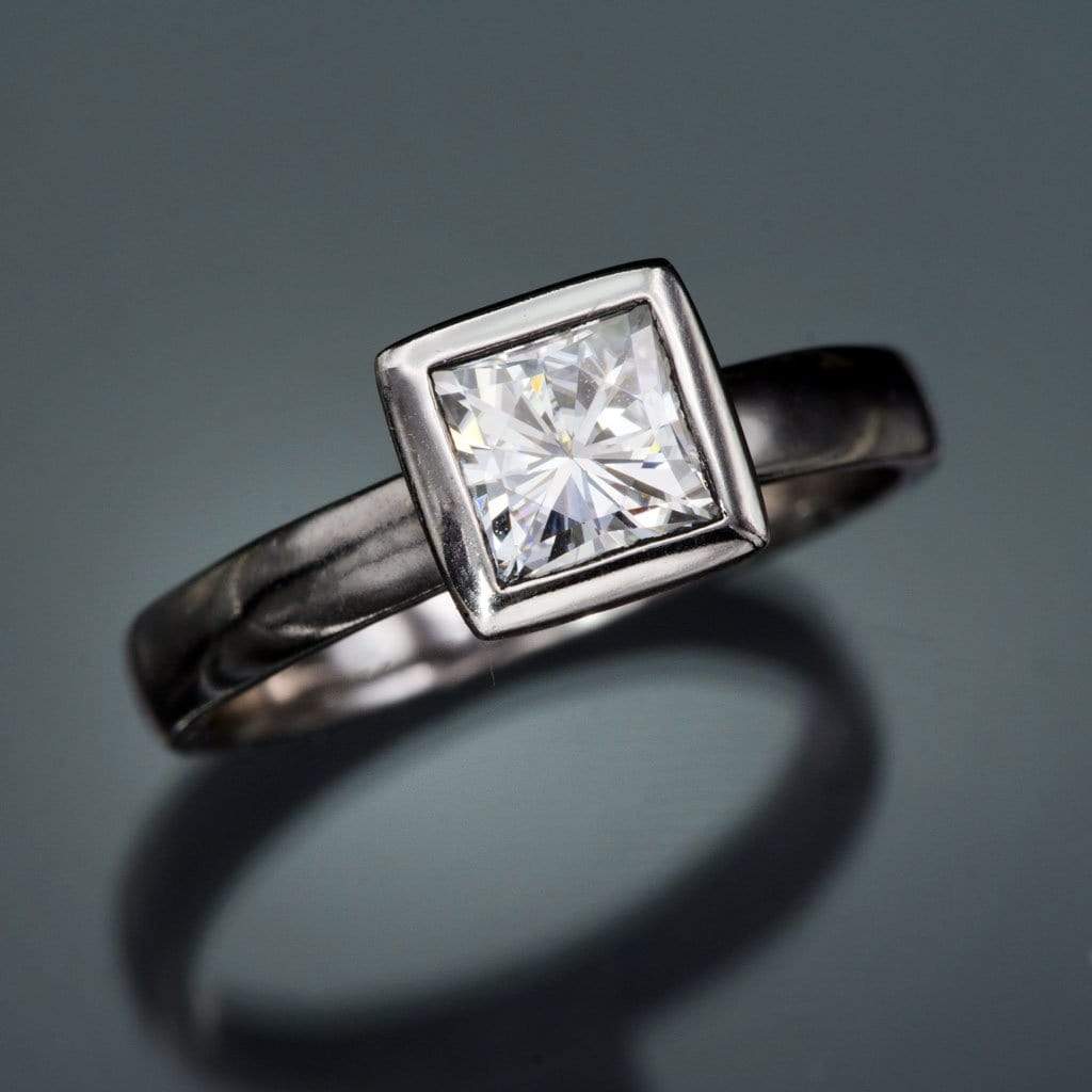 Princess Cut Moissanite Bezel Solitaire Engagement Ring Ring by Nodeform