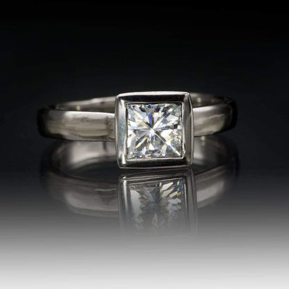 Princess Cut Moissanite Cutout Bezel Solitaire Engagement Ring Ring by Nodeform