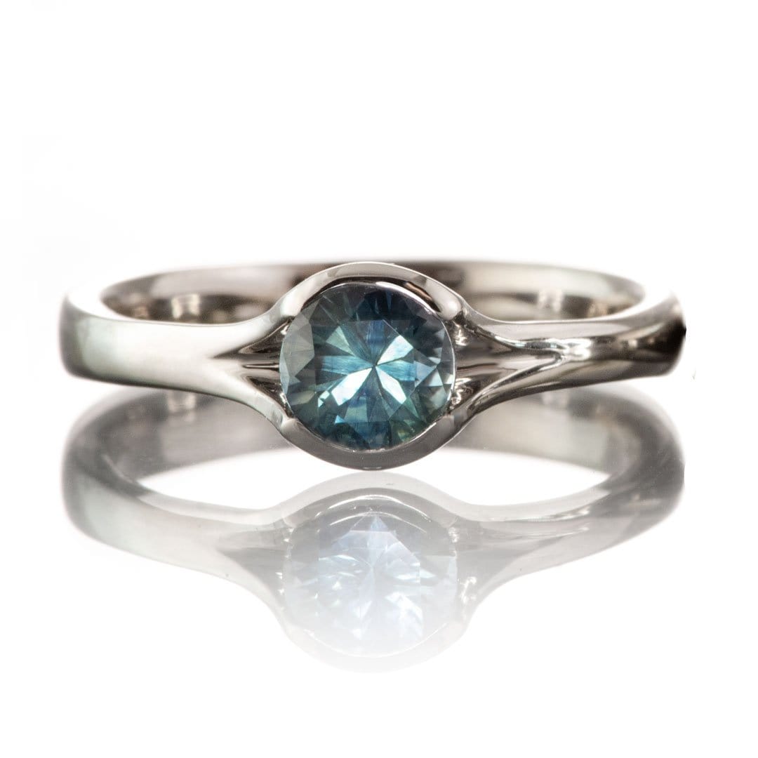 Fair Trade Teal / Blue Montana Sapphire Fold Solitaire Engagement Ring 5mm Teal Blue/Green Sapphire: C or D / 14kPD White Gold Ring by Nodeform