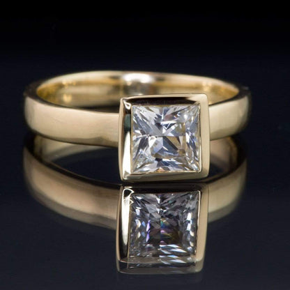 White Sapphire Engagement Ring Princess Cut Bezel Solitaire 14k Yellow Gold / 4mm Ring by Nodeform