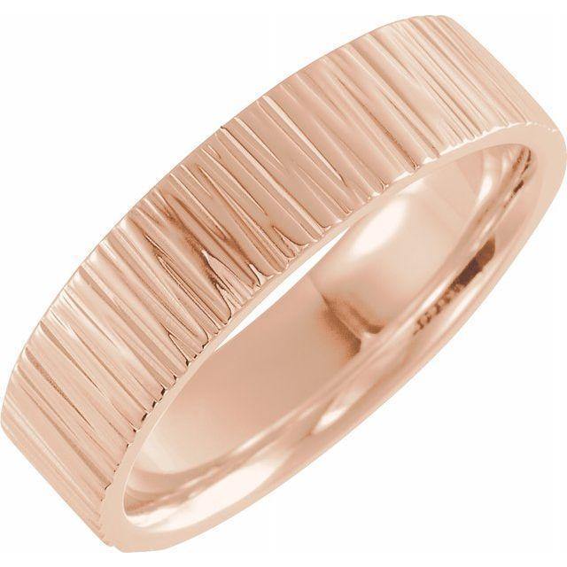 6mm Wide Tree Bark Textured Flat Comfort-fit Men's Wedding Band 14k Rose Gold Ring by Nodeform