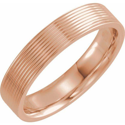 Ridged Textured Men's Comfort-fit Wedding Band 14k Rose Gold / 5mm Ring by Nodeform