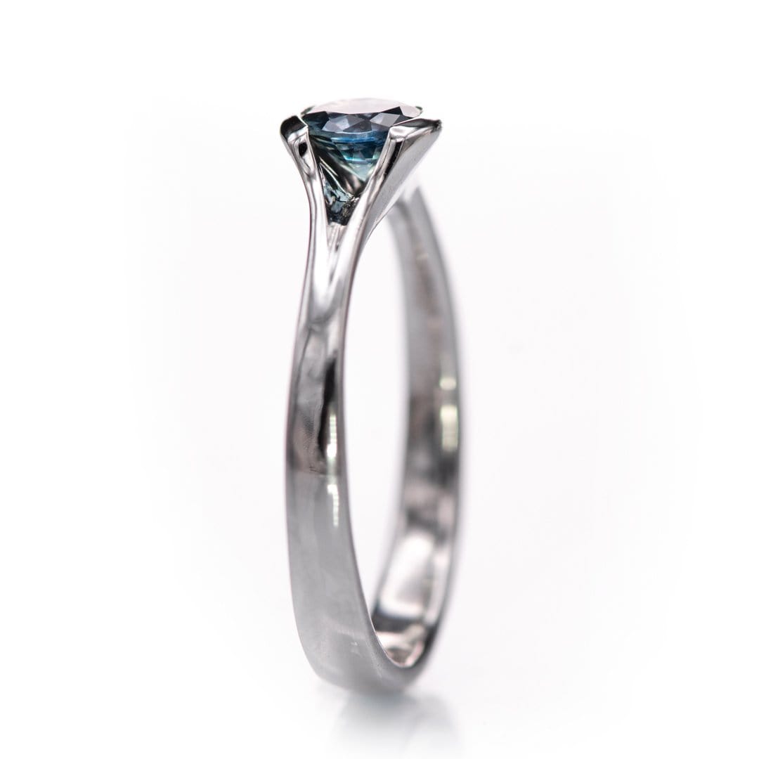 Fair Trade Teal / Blue Montana Sapphire Fold Solitaire Engagement Ring Ring by Nodeform
