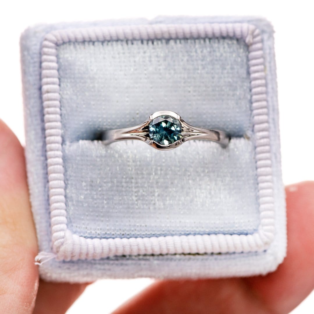 Fair Trade Teal / Blue Montana Sapphire Fold Solitaire Engagement Ring Ring by Nodeform