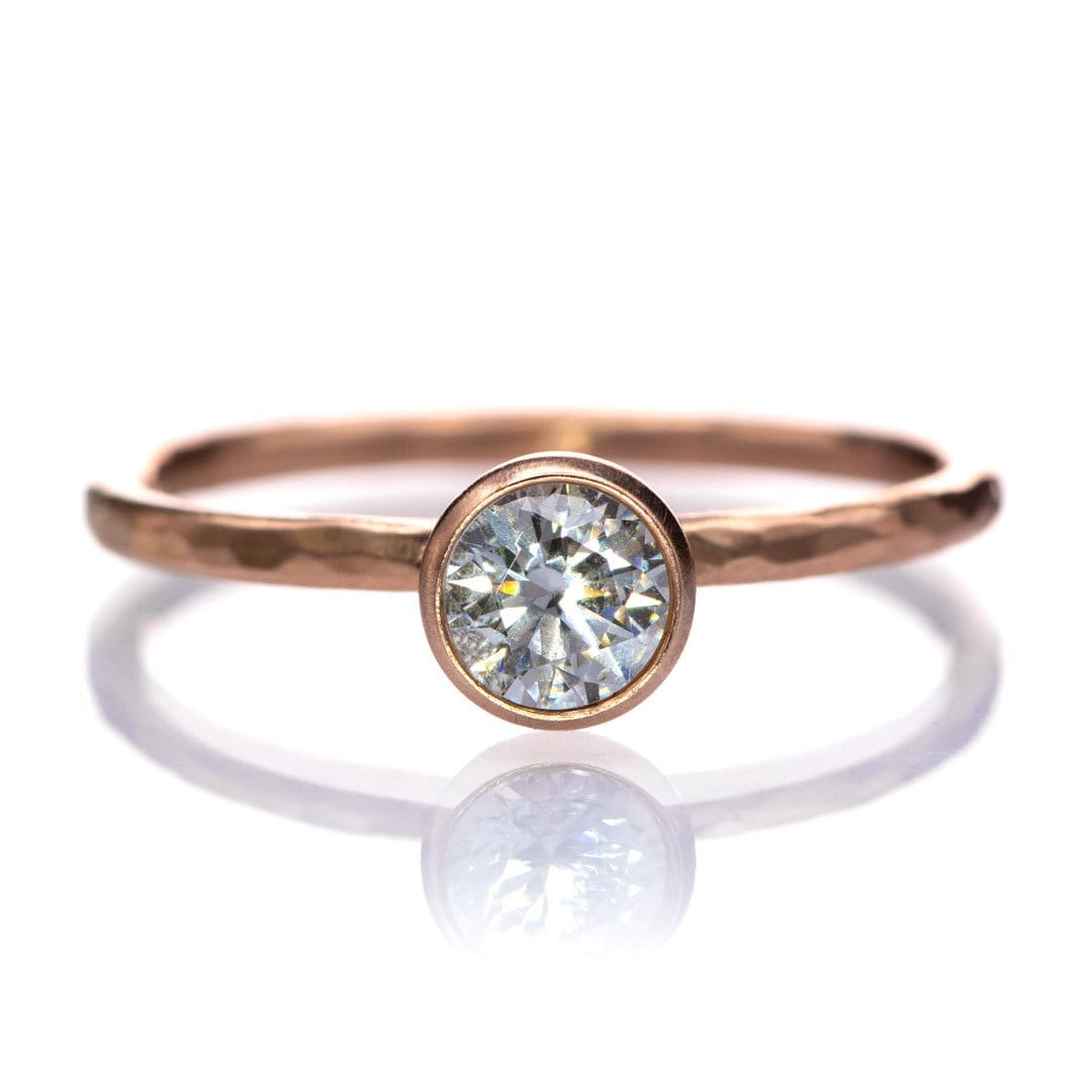 Round Moissanite Martini Bezel Skinny Stacking Solitaire Ring 14k Rose Gold / 5mm Near-Colorless Moissanite (GHI Color) Ring by Nodeform
